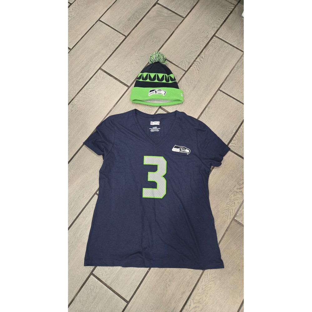 Seattle Seahawks NFL Womens XL Blue Russell Wilson Jersey and New Era Beanie Set